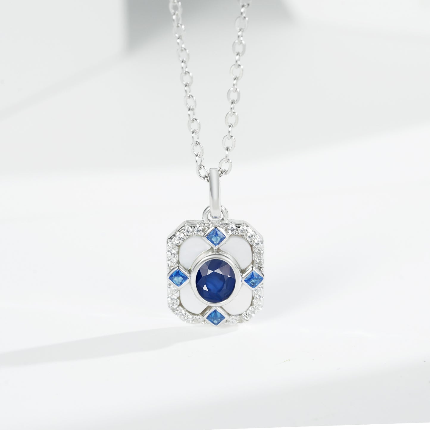 925 藍寶石珍珠母純銀頸鏈